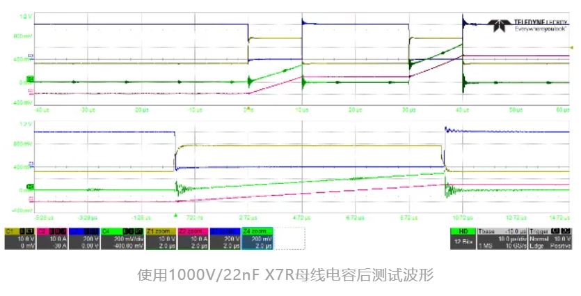 1722928526777174.jpg 使用1000V,22nF X7R母线电容后测试波形.JPG