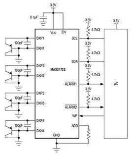 1762241994903730.png 图 4:ADI 的 MAX31732 可监控多达四个外部二极管连接晶体管的温度.png