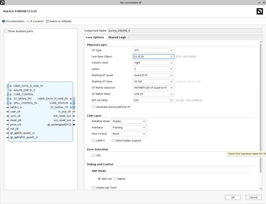 图 2：Aurora 64B66B 核选项设置.png