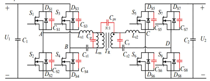 1770018026264947.png 图 2 具备寄生电容器的全桥 CLLLC 转换器的电路拓扑.png